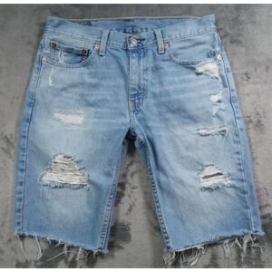 Levis Jean Shorts Mens Size 32 Blue Denim 511 Slim Fit Cut-Off Distressed